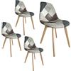 San Marco Sedie da pranzo patchwork imbottite con gambe in legno in set da 2 4 6 pz (Brown, 4)