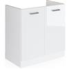 Vicco Base per lavello R-Line, Bianco lucido, 80 cm con ante, senza piano di lavoro, adatto per il montaggio sotto i piani di lavoro nelle cucine componibili