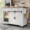 KUAKE Isola da cucina, carrello portavivande con piano di lavoro estraibile, carrello da cucina su ruote, armadio da cucina con 2 ante scorrevoli e 3 cassetti, carrello per la cena con venature in