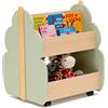 RELAX4LIFE Libreria per Bambini con Ruote, Carrello Porta Libri e Giocattoli in Legno, Libreria Scaffale a 2 Ripiani per Camerette e Asili, 46 x 52 x 63 cm (Verde, Albero)