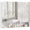 kleankin Specchio Bagno Contenitore con 3 Ante Soft Close, 90x15x75 cm Mobile Bagno con Specchio, Ripiani Regolabili, Scomparto Aperto, Mobilettto Bagno da Parete Salvaspazio in Vetro, Bianco