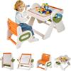 LIFEZEAL Tavolino e Sedia per Bambini 18+Mesi, in Plastica, Tavolo con Lavagna, Libreria, Tavola per Costruzioni, Vassoio di Acqua, Sabbia, Altezza Regolabile, Piano Inclinabile, Pieghevole (arancio)