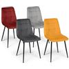IDMarket - Lote de 4 sillas mixtas de terciopelo vintage MILA en burdeos, gris oscuro, gris claro y amarillo ocre