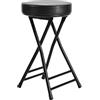 Generic Sgabello da Bar Pieghevole Nero Imbottito da 63 cm, Seggiolone da Cucina Rotondo con Poggiapiedi, Sedia da Banco Portatile per Interni ed Esterni