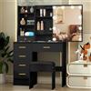 Teousev Toeletta da Trucco con Specchio Scorrevole e Sgabello, Scrivania Make Up Ampia con Luci Dimmerabili e Guida Video, Postazione Trucco con 6 Cassetti e 6 Ripiani, Nero, 36×80×131 cm, J328