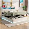 OLIVIBED Letto imbottito 140x200, Letto Matrimoniale imbottito con Schienale, Letto Sollevabile con Contenitore e rete a doghe, Moderno e Semplice, Tessuto in pile, Senza Materasso, Bianco