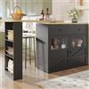 Rvjiahe Tavolo da bar allungabile con spazio di archiviazione (138 - 204 × 39 × 104 cm), girevole a 360°, moderno tavolo da bar, tavolo da cucina, tavolo da bistro, credenza con ripiani (nero)