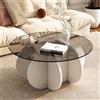 JDPYURV Tavolino moderno rotondo Piano in vetro temperato trasparente e base in legno, tavolo da caffè minimalista con pannello classe E1, per salotto cucina o camera da letto(F,70*40cm/27.5*15.7in)