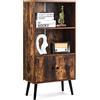GIANTEX Libreria con 2 Ante a 3 Livelli, Scaffale per Libri, Credenza da Terra, Gambe Alte in Legno di Pino, Stile Vintage, Ideale per Soggiorno, Studio, Portata Massima 50 kg, 60x30x120 cm