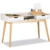 Relaxdays Scrivania, Design Scandinavo, 2 Cassetti, Tavolo Da Ufficio HxLxP: 76 x 120 x 55 cm ca., Legno, Bianco Marrone
