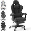 TRIUMPHKEY Tessuto Sedia da Gaming da Ufficio,Sedia Gaming Con Supporto Lombare,Poltrona Gaming Con Poggiatesta, Ergonomica Sedia, Con Poggiapiedi,Girevole a 360 Gradi(Grigio Scuro)