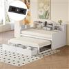 Idemon Divano letto 90 x 200, letto estraibile 90 x 190 cm con due cassetti, grande vano portaoggetti e cestino, presa USB, letto singolo in legno, bianco