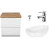 VBChome Mobile da bagno, 60 cm, bianco con foro per rubinetto e rubinetto, 59 x 39 cm, con mobiletto per lavabo e 2 cassetti, stile moderno