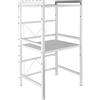 Drumm Supporto estensibile a 3 livelli per forno a microonde a carico pesante, supporto per ripiano da cucina per forno a microonde, altezza regolabile con 6 ganci appesi