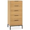 HOMN LIVING Cassettiera Alta Auri con 5 cassetti, Colore Rovere, 50 cm (Larghezza) 40 cm (profondità) 115 cm (Altezza)