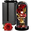 Maverton Rosa Stabilizzata con LED Personalizzata - Regalo Donna Compleanno Elegante - Rosa Eterna in Cupola di Vetro - Idee Regalo Donna - Dimensioni 21 cm x 11 cm