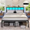 Brinlawb Struttura Letto Matrimoniale 140x190 cm con Luce LED e Stazione di Ricarica (2 Prese CA, 2 Porte USB) Struttura Letto 140x190 cm con struttura in metallo, Forte e stabile, Facile da montare