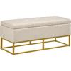 HOMCOM Panca Contenitore Rettangolare con Seduta Imbottita e Gambe in Acciaio, Pouf Poggiapiedi in Tessuto Effetto Lino per Camera da Letto e Soggiorno, 110x44x49 cm, Beige