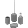 Inbagno Set Bagno Accessori Completo - 4 Pezzi, Kit Accessori appoggio Grigio, Include Dispenser, portaspazzolini, portasapone e scopino WC, Linea Cup