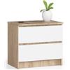 AKORD | Cassettiera K60 a 2 Cassetti | Moderna Mobiletto per Soggiorno Sala da Pranzo Camera da Letto Corridoio Bagno | Armadio Cameretta | 60x55x40 cm | Rovere Sonoma/Bianco