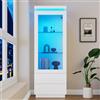 Kelodan Vetrina 60 x 40 x 171 cm, Mobile alto con 2 cassetti, vetrina in vetro lucido con LED, scaffalatura, armadio da soggiorno con ante in vetro e porta pieghevole, bianco