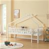 [en.casa] Letto a Casetta per Bambini Letto Rialzato in Legno di Pino per Cameretta con Sbarre e Scaletta Integrata Zona di Riposo 90x200 cm Bianco