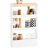 SoBuy Carrello Cucina Salvaspazio con Ruote 15cm Larghezza - Mobiletto Cucina Stretto con 3 Ripiani, Scaffale Cucina e Portaoggetti per Bagno o Ufficio, Bianco ed Effetto Legno 80x15x50cm NSR12-W