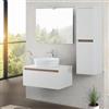 Inbagno Mobile bagno sospeso 80 cm bianco e rovere africa con cassetto soft-close, c/top in appoggio e specchio reversibile 60x80 cm, 1Cassetto KLEO