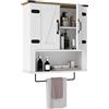 LIFEZEAL Mobiletto Bagno Salvaspazio da Parete, Bianco, Pensile Bagno Sospeso con Barra Portasciugamani, 2 Ante con Ripiano Regolabile, Armadietto, Armadio, Mobile, per Cucina, in Legno, 60x20x72,5cm
