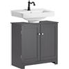SoBuy Mobile Bagno Sottolavabo- Mobiletto Bagno Salvaspazio con Ante e Ripiano Regolabile - Mobile Sotto Lavabo da Bagno in MDF, per Lavabo a Terra, Grigio Scuro, 60x60x29cm, BZR18-II-DG