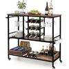 KOMFOTTEU Carrello da Cucina con Ruote, Carrello di Servizio con Portabottiglie, Portabicchieri Ganci, Carrello Portaoggetti a 3 Ripiani per Bar, Casa, Cucina, 108 x 40 x 91 cm (Grigio)