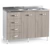REDÒKASA Sotto lavello per cucina componibile da 120 cm con due ante e 4 cassetti, realizzata in legno 100% MADE IN ITALY (Con Lavello Vasche a Destra, Olmo)