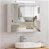 DICTAC Armadietto Bagno con Luce,Specchio Bagno Contenitore con Illuminazione Led e Presa 70x60x15 cm Armadietto con Specchio e 3 Ante e Conservazione Mobile bagno con specchios,Bianco