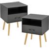 [en.casa] Set di 2 Comodini con Cassetto e Scomparto Aperto Tavolini Laterali per Divano Soggiorno Corridoio Mobiletti da Notte 57 x 42 x 40 cm - Grigio Scuro