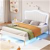 SUKY Lettino imbottito per bambini, 140 x 200 cm, struttura letto per bambine, struttura matrimoniale a corona in pelle PU con luci LED, rete a doghe e schienale (bianco)