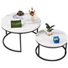 Soayone - Set di 2 tavolini da caffè rotondi in marmo bianco con struttura in metallo nero, tavolino rotondo per soggiorno, camera da letto, balcone