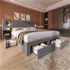 Dolamaní Letto matrimoniale imbottito moderno, 160 x 200 cm, con 2 comodini e 4 cassetti, letto con vano portaoggetti e rete a doghe, testiera con luce di lettura USB e LED, velluto, senza materasso