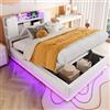 Kebnor Smart Letto imbottito per bambini, con illuminazione a LED, porta USB e vano portaoggetti idraulico, rivestimento in morbido velluto, telaio in metallo (beige, 90 x 200 cm)