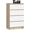AKORD | Cassettiera K60 a 4 Cassetti | Credenza Alta | Moderna Mobiletto per Soggiorno Sala da Pranzo Camera da Letto Corridoio Bagno | Armadio Cameretta | 60x99x40 cm | Rovere Sonoma/bianco