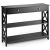 COSTWAY Tavolo Consolle con Cassetto, Tavolo da Ingresso a 3 Ripiani, Tavolino per Divano per Ingresso Soggiorno Camera da Letto, Stile Vintage Industriale (nero)