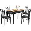 RELAX4LIFE Set Tavolo e 4 Sedie da Cucina, 5 Pezzi, per 4 Persone, Tavolo Rettangolare : 110 x 70x 76 cm, 4 Sedie Imobottite con Schienali: 41 cm x 47 cm x 93 cm，Per Bar, Cucina, Soggiorno (Nero)