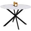 IDMarket - Tavolo da pranzo rotondo per 4-6 persone ALASKA con effetto marmo bianco e gamba a ragno in metallo 110 cm