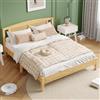 SUKY Letto matrimoniale in rattan, 160 x 200 cm, letto per ragazzi per adulti, cuscino in rattan, con 15 doghe e piedi centrali, pino + rattan sintetico, naturale