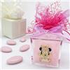 Doni Bomboniere 10 Scatoline portaconfetti in plexiglass Trasparente 5x5x5 con Ciondolo Charm Disney di Baby Minnie Mouse con Tutina Rosa e Oro. Bomboniera utile per Nascita, Battesimo Bimba