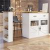 TIZZ Tavolo da bar allungabile con vano portaoggetti, girevole a 360°, tavolo moderno e mobile, tavolo da cucina, tavolo da bistro, credenza con ripiani, bianco, 138-204 x 39 x 104 cm