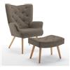 Totò Piccinni Set Siesta Poltrona con Sgabello di Design in Tessuto Gambe in Legno di Faggio (Tortora)