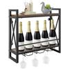 GIANTEX Scaffale per Vino da Parete, Portabottiglie da Parete a 2 Livelli con Supporto in Vetro, Portabottiglie da Vino per Cucina, Casa, 60x20x55 cm