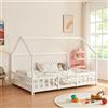 [en.casa] Letto Casetta per Cameretta Letto Francese per Bambini con Barriere di Protezione Struttura in Legno di Pino con Zona di Riposo 140x200 cm Bianco