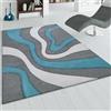 Paco Home Tappeto Di Design Motivo Ondulato Orlo Lavorato A Mano Colori Grigio Turchese Bianco, Dimensione:160x230 cm