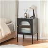 [en.casa] Comodino con Ripiano Regolabile Mobiletto Notturno in Acciaio con Anta in Vetro Scanalato per Camera da Letto Soggiorno Ingresso 60 x 42,5 x 40 cm - Nero Opaco